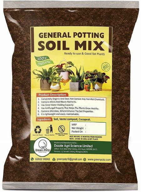 GREENPOTZ Organic Potting Soil Mix for Plants with Cocopeat, Vermicompost, Ready to Use Fertilizer Plant Manure. Soil, Manure, Fertilizer