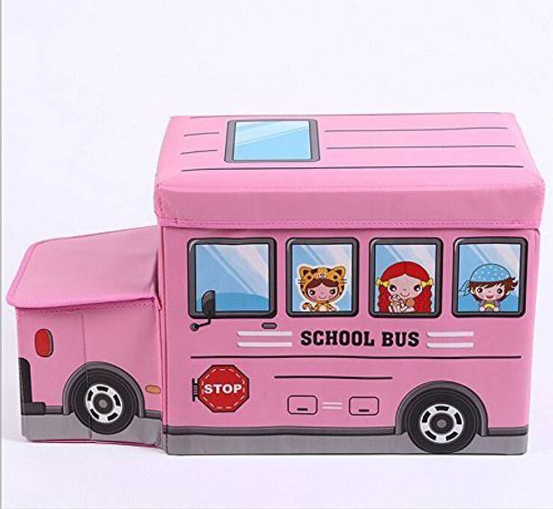 Muren Bus Shaped Portable and Foldable Laundry Box Folding/Sitting Stool Storage Box