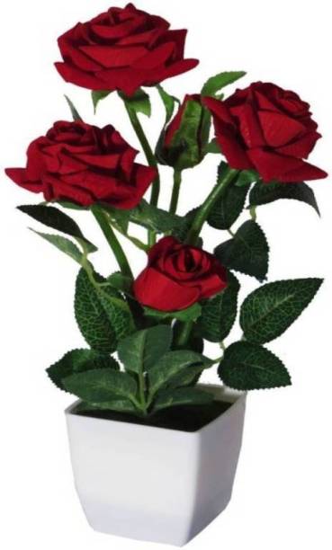 RASHMICREATION RASCR04 Red Rose Artificial Flower  with Pot
