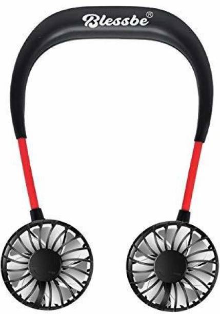 BLESSBE Mini Hand Free Portable Neckband Fan USB Rechargeable Lazy Neck Hanging Fan Headphone Design for Home Travelling Outdoor Office BB23 Rechargeable Fan