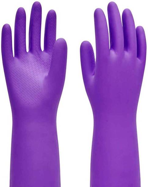 Nibiru Reusable Rubber Silicon Purple color Household Safety Wash Heat Resistant for Dish washing, Pet Grooming, Cleaning, Gardening for kitchen and other purposes Wet and Dry Glove