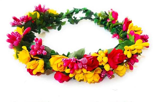 SHREE BALAJI Flower Pearl Gracious Tiara/Crown Head Band Hair Accessory Set