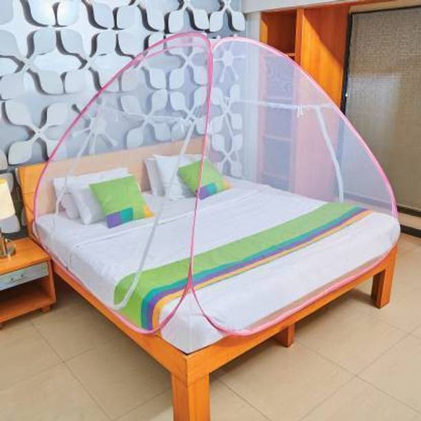 FurShine HDPE - High Density Poly Ethylene Adults Washable Adults Folding King Size Bed Double Bed Pink Mosquito Net