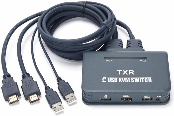 microware 2-Port USB HDMI Switcher KVM Keyboard Mouse HDMI Switch and Cable Dual Display Switch Controller Media Streaming Device