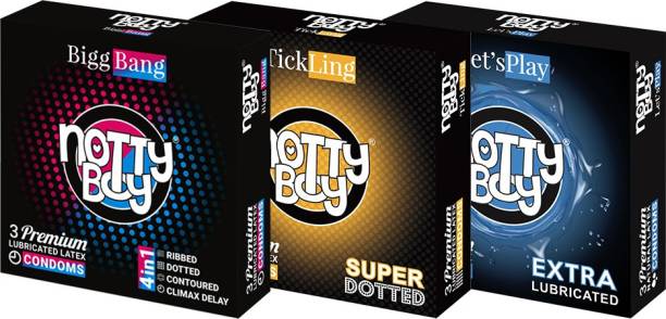 NottyBoy Extra Time, Ribbed, Extra Dotted and Plain Lubricated Condom