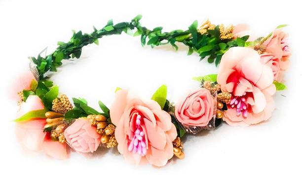 SHREE BALAJI Flower Pearl Gracious Tiara/Crown Head Band Hair Accessory Set