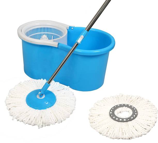 Neemco Spin Bucket Mop with 2 Refills- Super Absorbent Refills for All Type of Floors, 360 Degree Spin Bucket, 180 Degree Bendable Handle, for Perfect Cleaning ( Blue ) Mop, Mop Refill
