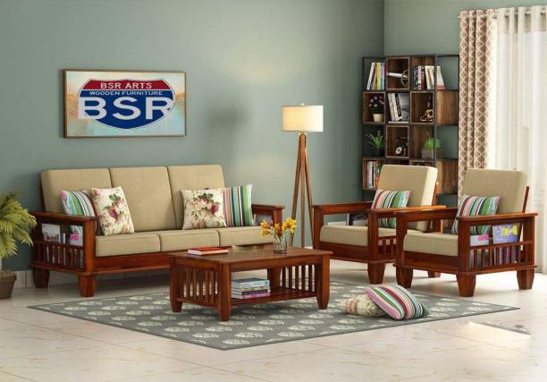 BSR ARTS Fabric 3 + 1 + 1 Natural Sofa Set