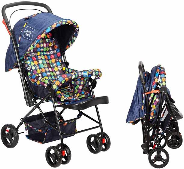 MeeMee Baby Pram with Adjustable Seating Positions and Reversible Handle (Navy Blue) Pram