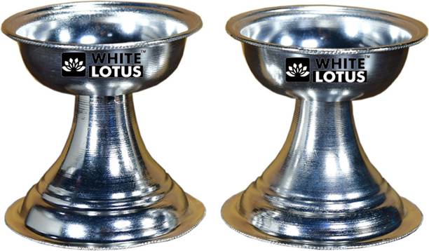 WHITE LOTUS White Lotus Small Sada Deepam Silver Plated (Pack of 2) Table Diya Set