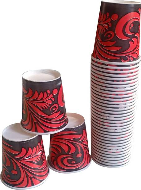 kanta (Pack of 100) KP_ 200ML _Red_Paper _Disposable Glass Water/Juice Glass