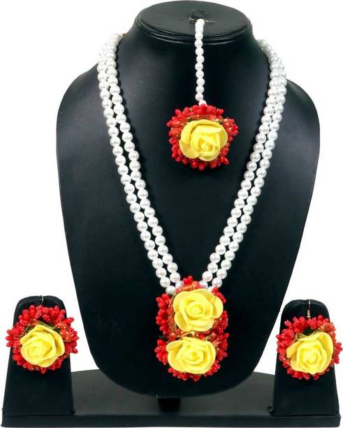 style revolver Fabric, Plastic, Paper White, Yellow, Red Jewellery Set