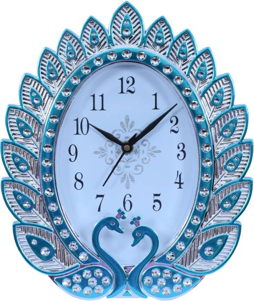 Sigaram Analog 28 cm X 23 cm Wall Clock (Green, With Glass, Stand