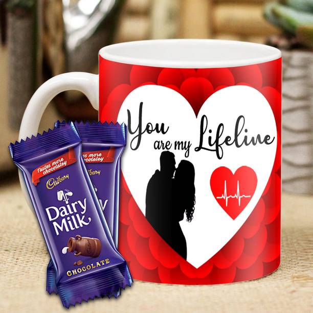 Midiron Special Gift for Boyfriend, Girlfriend, Wife, Husband, Your are my lifeline Quoted Printed Ceramic Coffee Mug with Dairy Milk Chocolate Gift for Valentine's Day, Birthday, Anniversary Ceramic Gift Box