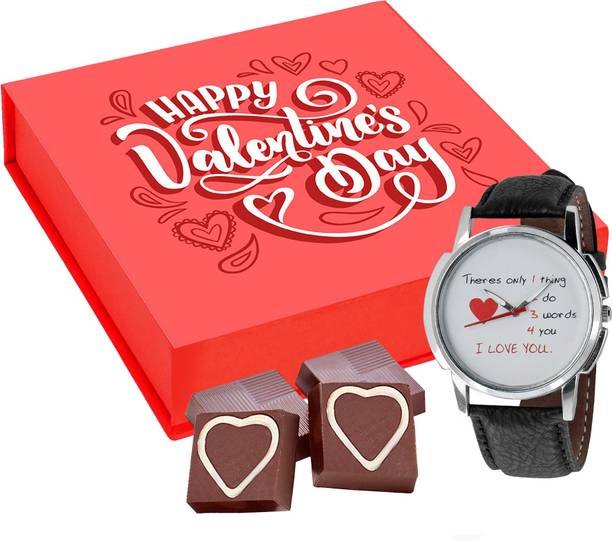 Chocoloony Happy Valentine Day Chocolates Gift Box with Relish Watch for Men, Boyfriend, Husband and Lover Paper Gift Box