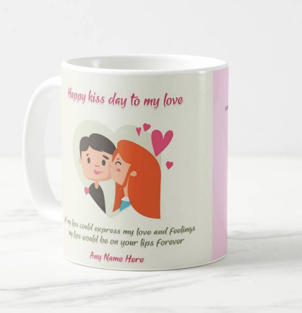 V Kraft "happy kiss day my love 03 " valentine's special quote printed white Ceramic love with Handle-Perfect Gift to Anyone On Any Occasion | Coffee & Tea Cup | Pack of 1 Ceramic Coffee Mug
