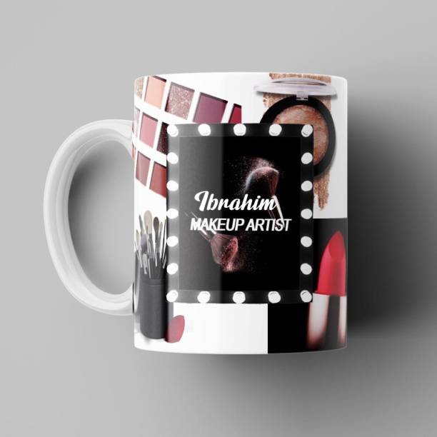 Beautum Makeup Artist with Name Ibrahim Printed Best Gift for Boys, Girls, Husbands, Wives and Specially for Artist and for Everyone White Ceramic Coffee (350) ml Model No: BMKU007209 Ceramic Coffee Mug