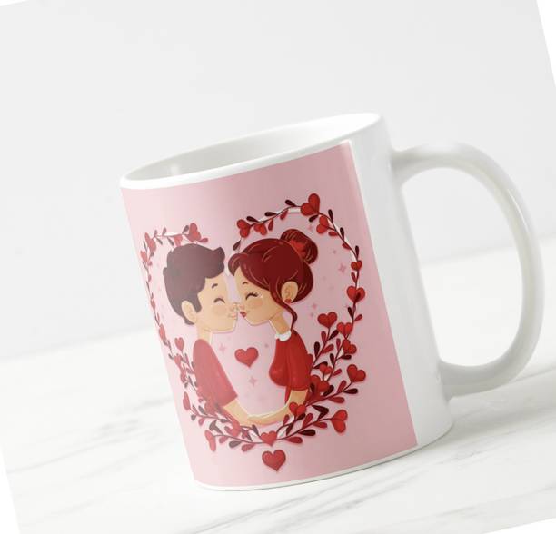 V Kraft "happy kiss day " valentine's special quote printed white Ceramic love with Handle-Perfect Gift to Anyone On Any Occasion | Coffee & Tea Cup | Pack of 1 Ceramic Coffee Mug