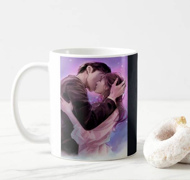 V Kraft "happy kiss day valentine special " valentine's special quote printed white Ceramic love with Handle-Perfect Gift to Anyone On Any Occasion | Coffee & Tea Cup | Pack of 1 Ceramic Coffee Mug