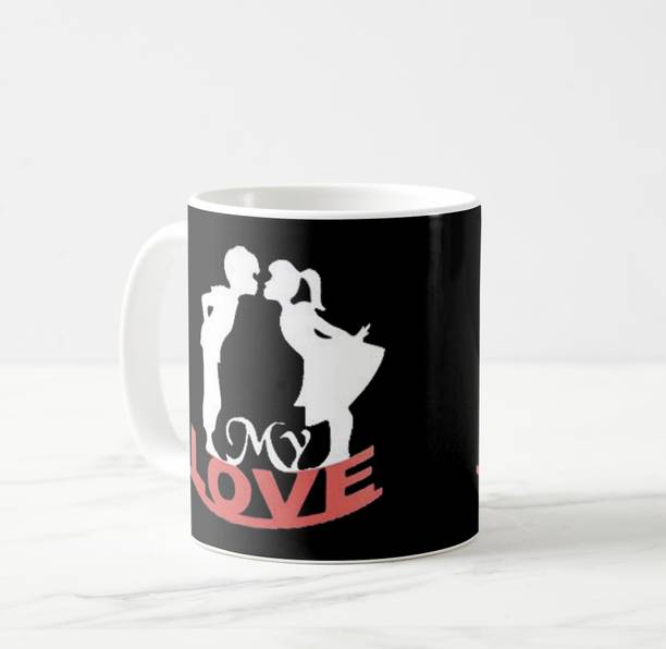 V Kraft "happy kiss day my love " valentine's special quote printed white Ceramic love with Handle-Perfect Gift to Anyone On Any Occasion | Coffee & Tea Cup | Pack of 1 Ceramic Coffee Mug