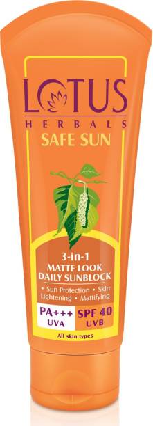 LOTUS HERBALS Safe Sun 3-in-1 Matte Look Tinted Sunscreen SPF 40 PA+++, Non-Greasy, Mattifying, Instant BB Glow - SPF 40 PA+++