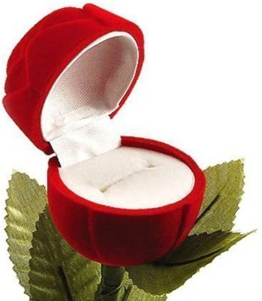 Triock Red Velvet Flocked Jewelry Display Ring Rose Box -Combo (Pack Of 10) Gift, Storage Vanity Box