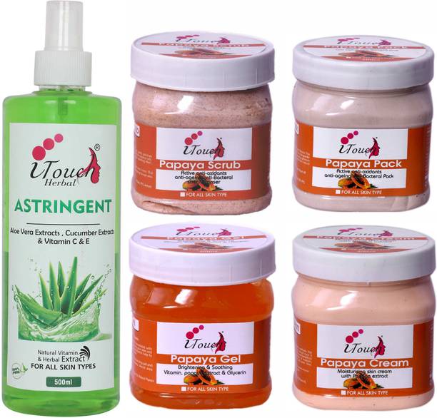 I TOUCH HERBAL PAPAYA SCRUB,CREAM,PACK,GEL AND ASTRINGENT 500 ML X 5