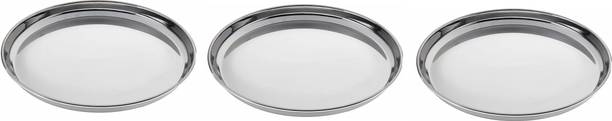 निर्विका Stainless Steel Heavy Gauge Dinner Plates with Mirror Finish - Set of 3pc डिनर प्लेट