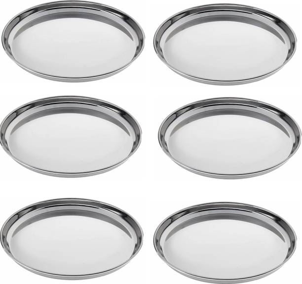 निर्विका Stainless Steel Heavy Gauge Dinner Plates with Mirror Finish - Set of 6pc डिनर प्लेट