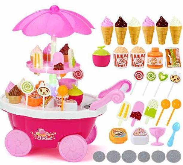 FOROLY Sweet Shopping Battery Operated Ice Cream Trolley Set for Kids