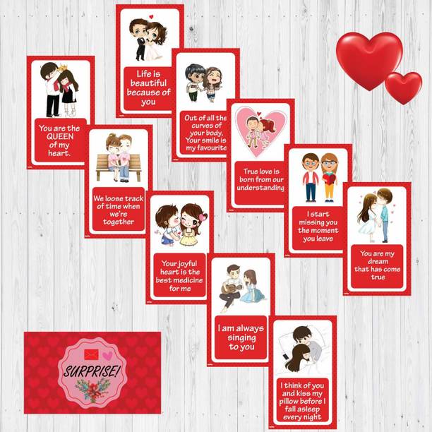 Festiko Set Of 10 I Love You Love Is Never Ending Surprise Greeting Cards For Girlfriend-BoyFriend,Valentine,Birthday,Wedding,Annivesary Greeting Card, (Pink, Multicolor, Pack of 10) Greeting Card