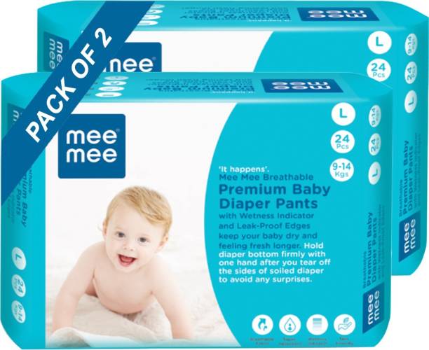 MeeMee Breathable Premium Baby Diaper Pants with Wetness Indicator and Leak-Proof Edges (Large, 24 Pcs) (Pack of 2) - L