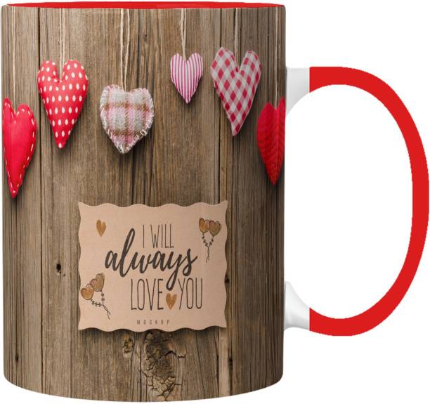 Pugnaa valentines gifts for boys 330 ml Ceramic Coffee mug - Red Handle Set of 1 - 97827_X1_RH Ceramic Coffee Mug