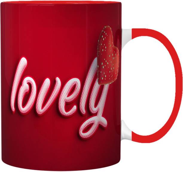 Pugnaa valentine's day gift 330 ml Ceramic Coffee mug - Red Handle Set of 1 - 97890_X1_RH Ceramic Coffee Mug