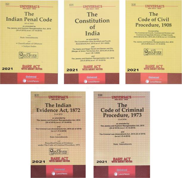 Mega Combo Of 5 Books The Constitution Of India Bare Act , The Indian Penal Code Bare Act ,The Evidence Act 1872, The Code Of Criminal Procedure 1973, The Code Of Civil Procedure 1908 Bare Act With State Amendments And Short Notes (Paperback In English)