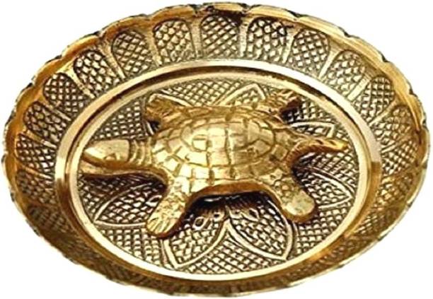 Takshila Gems Fengshui / Vastu Brass Metal Turtle Plate, Tortoise With Plate for Wealth, Good luck & Prosperity, Kachua Plate Decorative Showpiece  -  2 cm