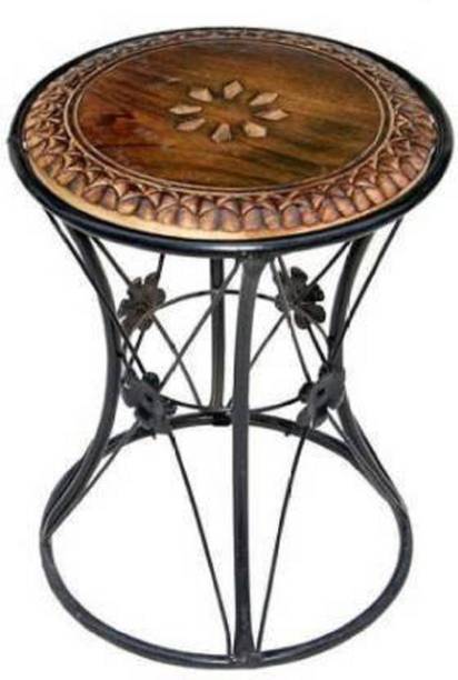 ANB Enterprises Wooden & iron stool Round shape stool siting stool living room and bedroom kids stool & office Solid Wood Side Table