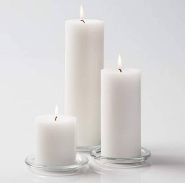 CHIKLIT ENTERPRISE Smooth Scented Pure Wax Pillar Candle Pack of 3 (2" × 2", 2" × 4", 2" × 5") | Home Decoration Candles | Diwali Candle | Birthday Candle | Valentines Candle | New Year Candle | 60 Hours Burn Candle