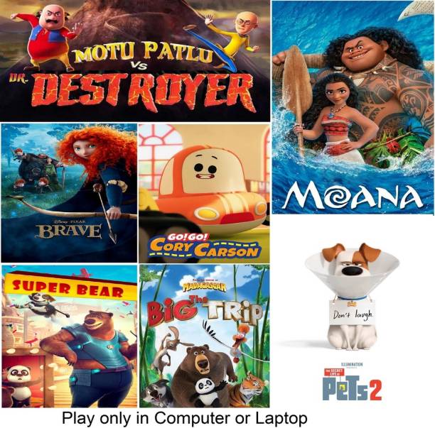 Motu Patlu vs Dr Destroyer , Moana , Brave , Go Go Cory Carson , Super Bear , The Big Trip , The Secret Life of Pets 2 (7 Cartoon Movies) in Hindi & English it's DURN DATA DVD play only in computer or laptop it's not original without poster HD print quality