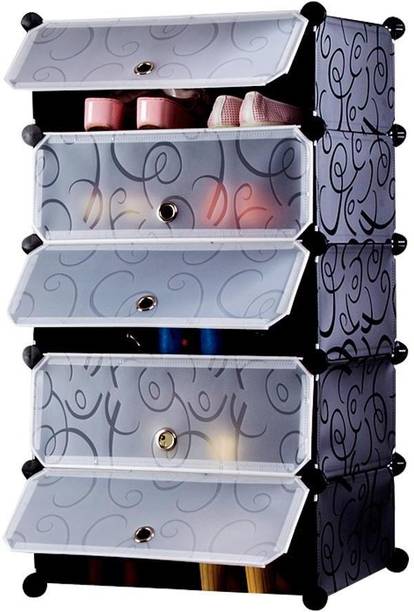 PYXBE 5 Layer DIY Shoe Rack Multipurpose Storage Organizer for Home Bedroom Balcony Living Room/Portable & Waterproof Shelf Plastic Collapsible Shoe Stand