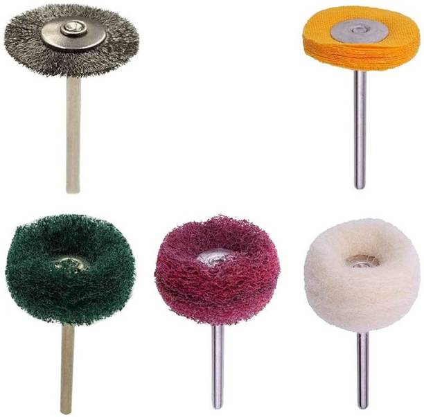 DIY Crafts Polishing Rotary Tool Mandrel Mounted Abrasive Polishing Buffing Wheel Set, Cotton Wool Felt Nylon Fiber Steel Wire Flap Sanding, 1/8” Shank (Pack of 5 Pcs, Multi Color) Wheel Brush