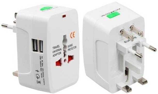 Jihaan High Speed Dual USB Universal Travel adapter International All in One Worldwide Travel Multi Plug Adapter cable and Wall Charger with Build in Dual USB(White) Worldwide Adaptor