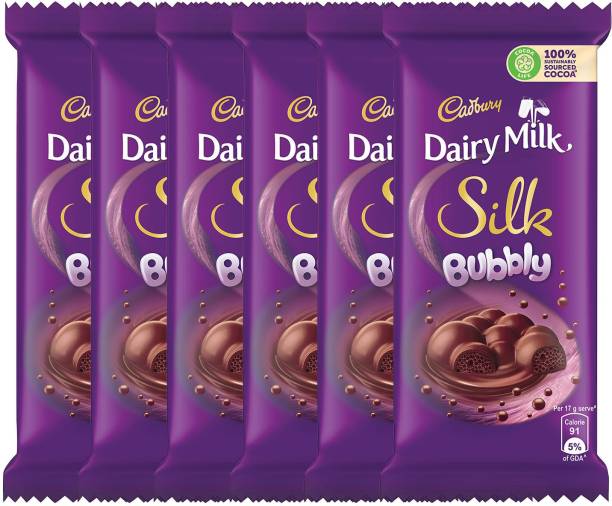 Cadbury Dairy Milk Silk Bubbly Chocolate Bar, 50g – Pack of 6 Bars