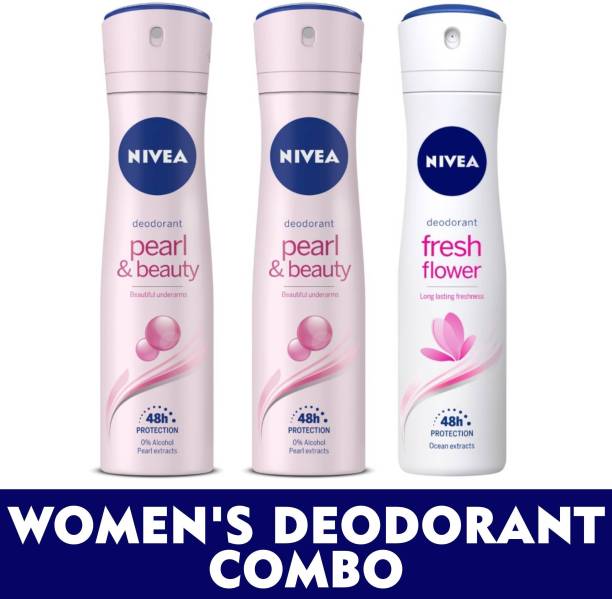 NIVEA Women Deodorant Combo, Pearl & Beauty and Fresh Flower, 150 ml each Deodorant Spray  -  For Women