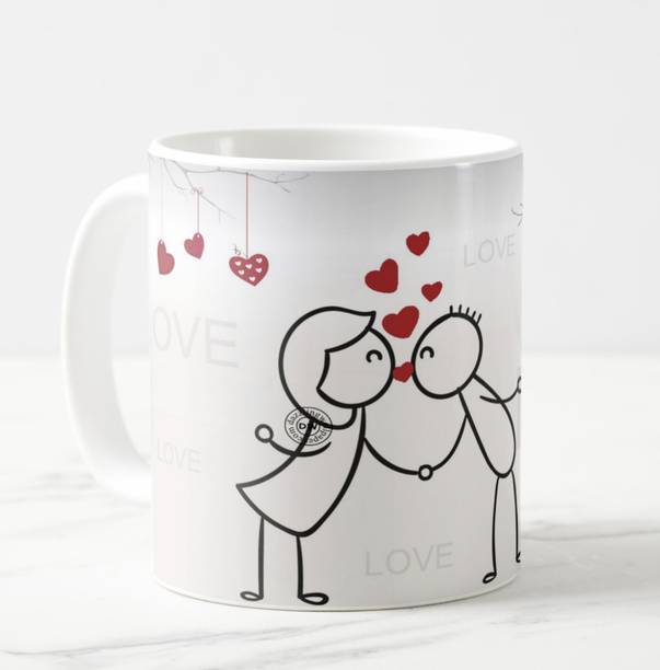 V Kraft ''happy kiss day darling" valentine special love quote printed trendy white Ceramic love with Handle-Perfect Gift to Anyone On Any Occasion valentine special for loved once | Coffee & Tea Cup | Pack of 1 Ceramic Coffee Mug