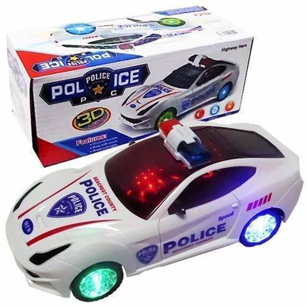 SHOPEE 360 Degree Rotating Police Dancing Car with 3D Flashing Led Light Musical Bump N Go Action & Op enable Door Plastic Toy Car for Kid