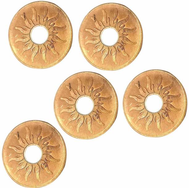 Sahiba Gems Sun Copper Coin with Hole/Sikka for Pooja/Astrological and Lal Kitab Remedy - Set of 5 Pcs Decorative Showpiece  -  5 cm