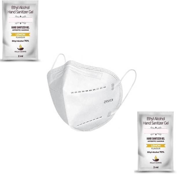 David Klein N95/KN95 FFP2 Face Masks Respirator with Sanitizer Pouch, Water Resistant, Washable 5 Layer Reusable Anti -Pollution , Anti -Virus Breathable Face Mask with Nose Pin (White, Free Size Masks and with Sanitizer Pouch)-(Pack of 50 )