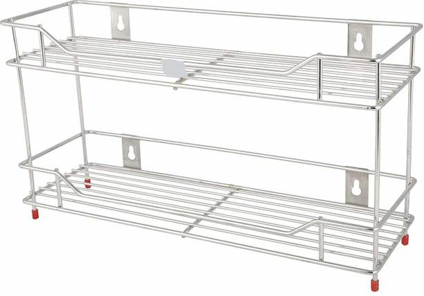 WAYMORE Utensil Kitchen Rack Steel S.S. Multipurpose 2 Layer Wall Mount|Kitchen Organizer|Bartan Stand|Bath Storage
