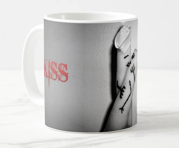V Kraft '' kiss day" valentine special love quote printed trendy white Ceramic love with Handle-Perfect Gift to Anyone On Any Occasion valentine special for loved once | Coffee & Tea Cup | Pack of 1 Ceramic Coffee Mug